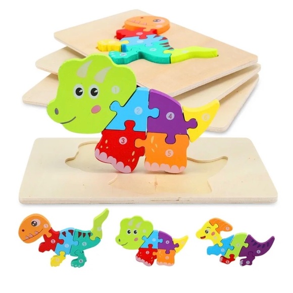 * - Wooden Dinosaur puzzle 3 in 1 ages 2 toddler and over. Two sets for one … - Picture 1 of 8